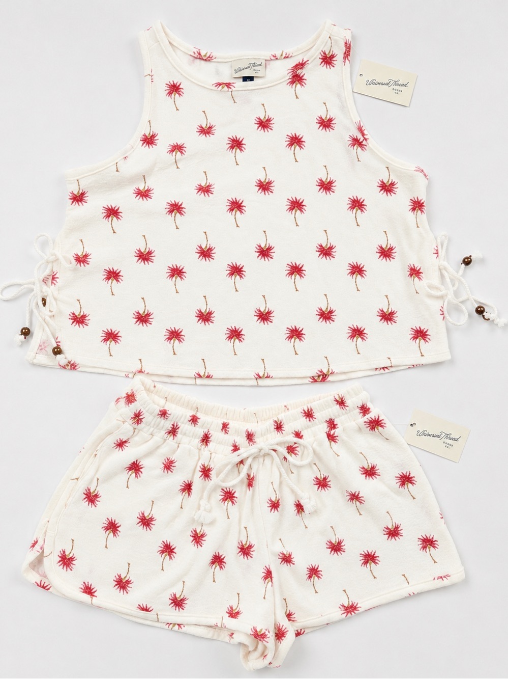 Lounge set - cream with pink plam trees - vintage feel NWT tank and shorts